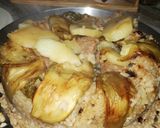 A picture of step 7 of Maqluba with Lamb and Eggplant.