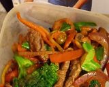 A picture of step 3 of Jacket potato with beef stir fry and gyoza chicken dumplings.
