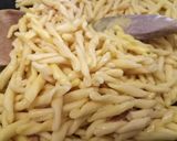 A picture of step 2 of Strozzapreti with speck and saffron.