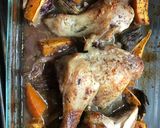Foto del paso 6 de la receta Pollo al horno con alcachofas, boniato y salsa de uva