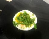 A picture of step 3 of Omelette with green coriander 🥚🥬🥬.