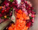 A picture of step 2 of Beet root Brown chana rice.