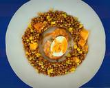 Foto del paso 10 de la receta Ensalada de lentejas, papaya, huevo, langostinos y el aliño de sus cabezas
