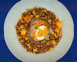 Foto del paso 10 de la receta: Ensalada de lentejas, papaya, huevo, langostinos y el aliño de sus cabezas