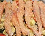 A picture of step 3 of Veg and salmon tray bake.