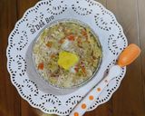 Foto langkah ke 7 dari resep MPASI 11m+ Nasi Tim Ayam Jamur 3 Rasa.