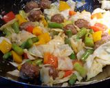 A picture of step 4 of Meatballs with Stir-Fried Vegetables and Tangerine Sauce, Jon Style.
