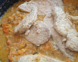 A picture of step 3 of Mustard chicken in carrot and parsnip sauce.