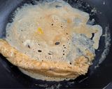 A picture of step 4 of Tamagoyaki or Japanese Omelette.