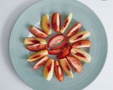 A picture of step 1 of Peach and Tomato Caprese Salad.