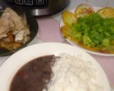 Foto del paso 9 de la receta: Comida casera: filete de pescado frito, arroz blanco y potaje de frijoles negros con ensalada