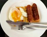 A picture of step 4 of Toasted Potato Waffles, Sausage and Poached Egg 😋.
