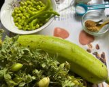 A picture of step 1 of Lauki and green chana Bhaji.