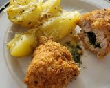 A picture of step 14 of Kiev's cutlet and baked potato😊.