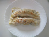 Crepes con bechamel rellenas de pollo y champiñón