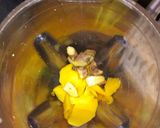 A picture of step 5 of Caterpillar bread,ginger juice with mango and fura.
