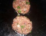A picture of step 2 of DIY beef burger with egg.