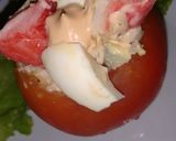 Foto del paso 3 de la receta: Tomate relleno de arroz integral, garbanzos y kanikama