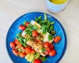 A picture of step 3 of Fish with chargrilled garlic tomatoes and lemon olive oil dressing.