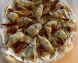 A picture of step 6 of Artichoke, Sun-dried Tomato, and Goat Cheese Pizza.