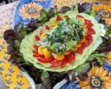 Une image de l'étape 17 de Salade composée au concombre, tomates, feuille de chêne et oignon rouge.
