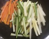 A picture of step 11 of Roasted Chicken Thigh with Green Spaghetti and Sautéed Vegetables.
