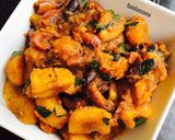 A picture of step 1 of Ripe Plantain Porridge with Scent leafs.