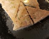 A picture of step 4 of Singhara atta triangles.