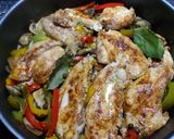 A picture of step 6 of Lemon Chicken with Colorful Peppers and Mushrooms.