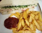 A picture of step 5 of Vegetable Sandwich with Fried Irish Potato and Ketch up.