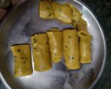 A picture of step 2 of Leftover kadi khandvi.