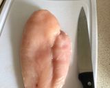 A picture of step 3 of Rolled smashed chicken with ham and cheese.