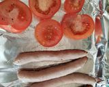 A picture of step 2 of My Sausage, Tomato, Cheese + Onion Toast. 😁.