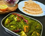 A picture of step 7 of Palak Paneer or Indiana cottage cheese in Spinach gravy.