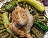 A picture of step 3 of Stuffed Grape Leaves with Country-Style Rooster.