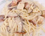 รูปขั้นตอนการทำที่ 5 ของ Spaghetti Carbonara Jay, Veganสปาเก็ตตี้คาร์โบนาร่า เห็ดหอม หมูกรอบ เจ, วีแกน