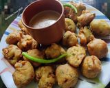 A picture of step 2 of Methi Pakoda Fenugreek fritters.