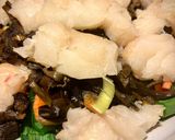 A picture of step 1 of Sea Bass and Cod with Chanterelles.