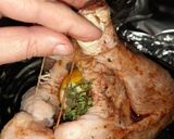 A picture of step 3 of Heritage chicken. Celeriac puree and mixed veg. Festive.