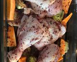 Foto del paso 4 de la receta Pollo al horno con alcachofas, boniato y salsa de uva