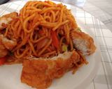 A picture of step 4 of Fajita spaghetti with chicken strips 🍝💯.
