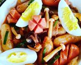 Hình bước làm 3 của món Bánh gạo nhân phô mai tokbokki Hàn Quốc sốt cay siêu ngon ^^