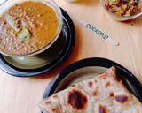 A picture of step 13 of Masoor Dal with roti & chawal.