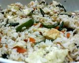 A picture of step 1 of Stir fried egg and mixed veg fried rice.