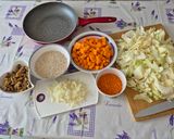 Vegán vöröslencsés–édesburgonyás gombás basmati rizs növényi tejszínnel tepsiben recept fázis 1 fotója