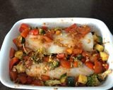 A picture of step 4 of Roasted cod with Mediterranean vegetables & roasted new potatoes.