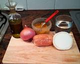 Goat cheese chicken burger with curried onions. recipe step 1 photo