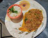 A picture of step 5 of Baingan ka bharta with boil rice.