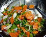 A picture of step 1 of Prawns thai green curry with boiled rice.