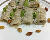 A picture of step 9 of Falahari Khandvi.